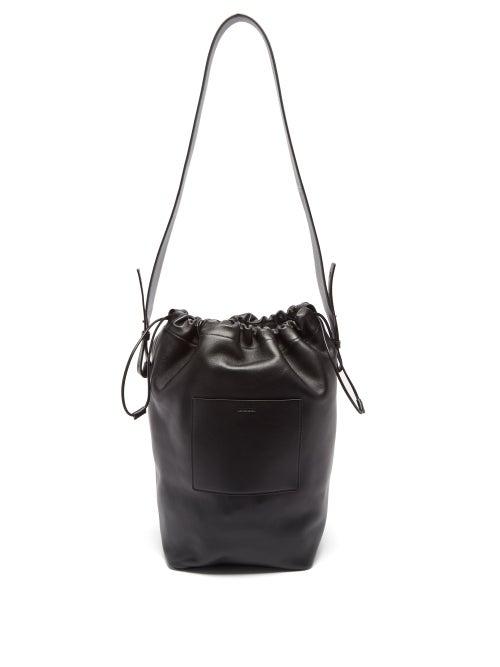 Jil Sander - Drawstring Leather Shoulder Bag - Mens - Black