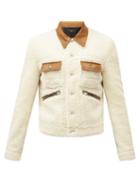 Matchesfashion.com Amiri - Trucker Leather-trim Shearling Jacket - Mens - White