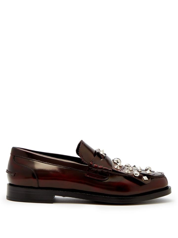 Burberry Studded Polished Leather Loafers