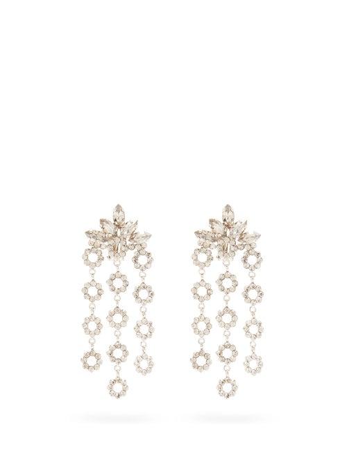 Matchesfashion.com Etro - Crystal Embellished Drop Clip Earrings - Womens - Silver