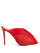 Matchesfashion.com Gianvito Rossi - Tulle Trim Suede Mules - Womens - Red