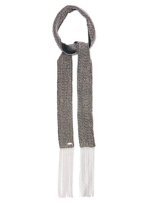 Matchesfashion.com Saint Laurent - Crystal-embellished Fringed Silk Scarf - Womens - Silver