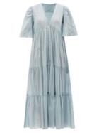 Loup Charmant - Symi Buttoned Cotton-voile Dress - Womens - Blue