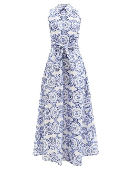 Borgo De Nor - Paloma Broderie-anglaise Cotton-blend Poplin Dress - Womens - Blue