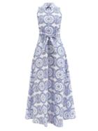 Borgo De Nor - Paloma Broderie-anglaise Cotton-blend Poplin Dress - Womens - Blue