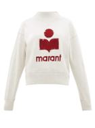 Matchesfashion.com Isabel Marant Toile - Moby Flocked Logo Cotton Blend Sweatshirt - Womens - Light Grey