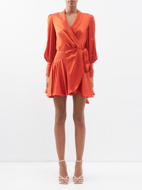 Zimmermann - Balloon-sleeve Silk-satin Wrap Mini Dress - Womens - Mid Red