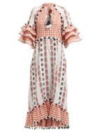 Matchesfashion.com Dodo Bar Or - Lola Ruffle Sleeve Cotton Maxi Dress - Womens - Tan Multi
