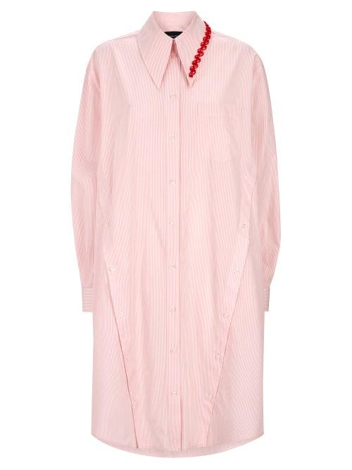 Simone Rocha - Beaded-collar Striped Shirt Dress - Womens - Pink Multi