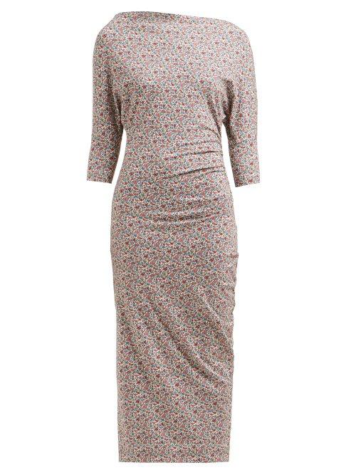 Matchesfashion.com Vivienne Westwood Anglomania - Ruched Floral Print Stretch Cotton Midi Dress - Womens - Multi