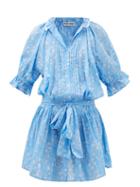 Juliet Dunn - Belted Floral-print Cotton Dress - Womens - Blue White