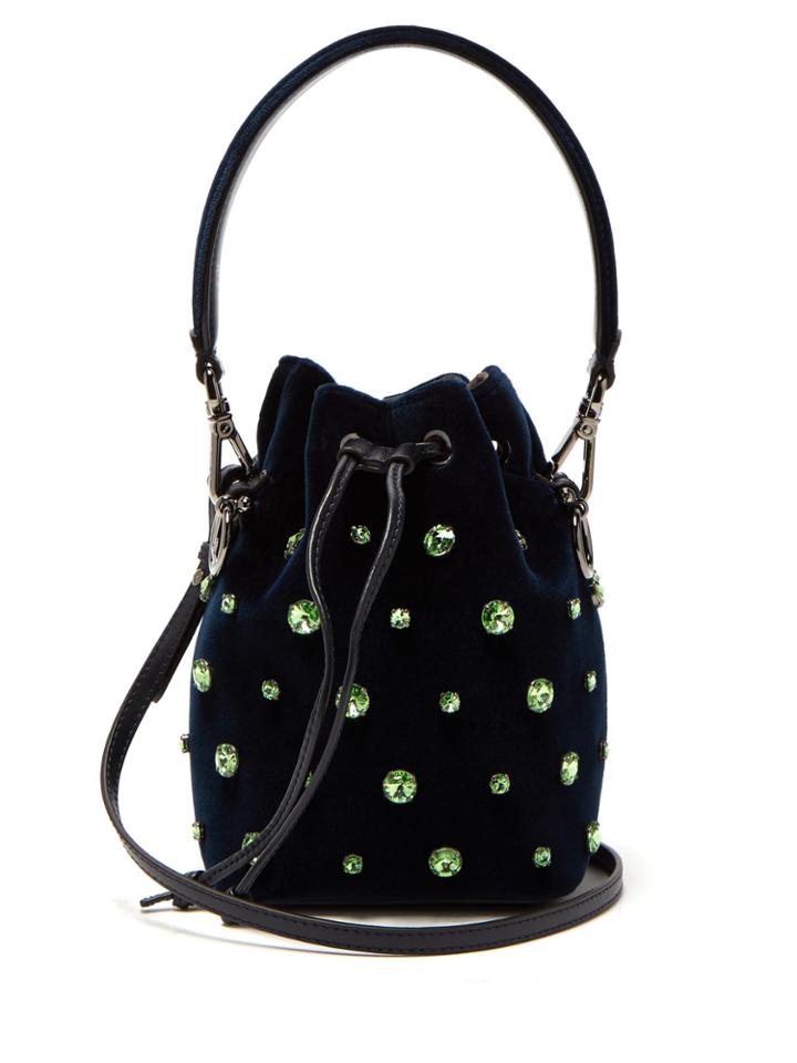Fendi Mon Tresor Crystal-embellished Velvet Bucket Bag
