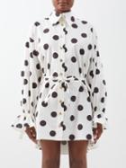 Halpern - Polka-dot Print Cotton Mini Shirt Dress - Womens - White Black
