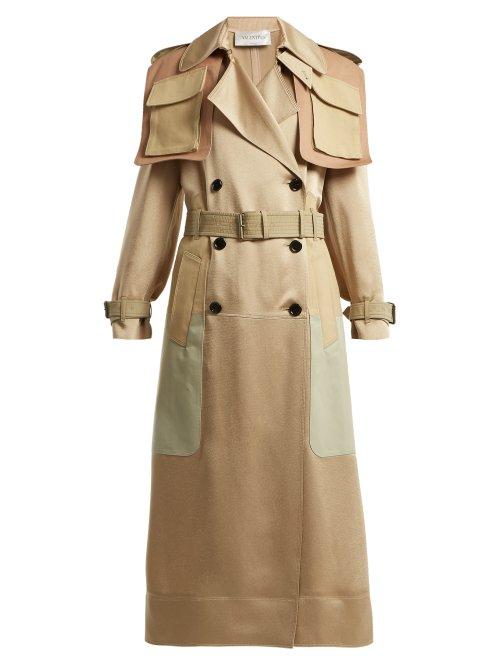 Matchesfashion.com Valentino - Multi Pocket Satin Trench Coat - Womens - Beige Multi