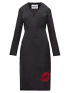 Matchesfashion.com Duncan - Lip Embroidered Silk Faille Dress - Womens - Black