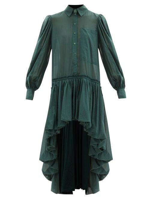 Matchesfashion.com Aje - Idealism Dip-hem Cotton Shirt Dress - Womens - Dark Green