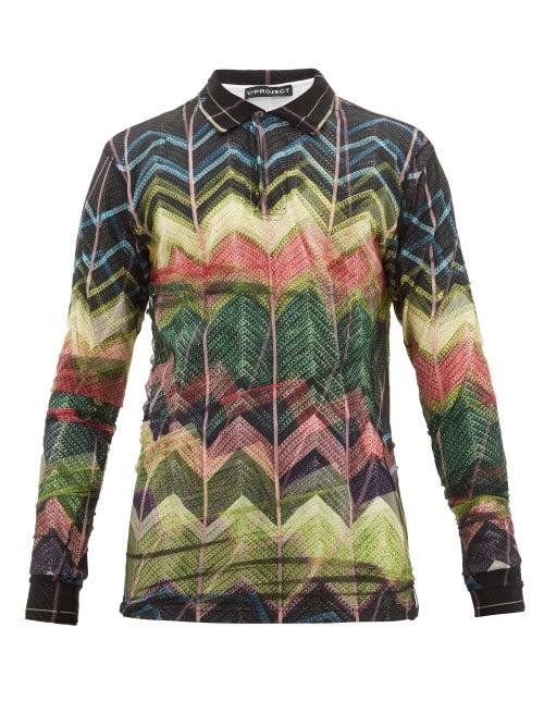 Matchesfashion.com Y/project - Tulle Overlay Long Sleeve Cotton Jersey Polo Shirt - Mens - Multi