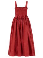 Matchesfashion.com Molly Goddard - Kayla Shirred Taffeta Midi Dress - Womens - Red