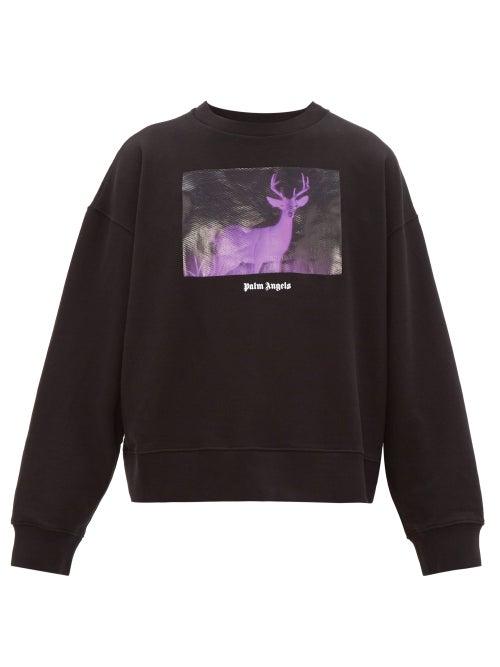 Matchesfashion.com Palm Angels - Deer Print Cotton Sweatshirt - Mens - Black Multi