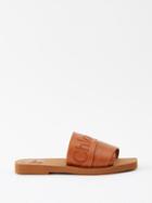 Chlo - Woody Logo-embroidered Leather Slides - Womens - Brown