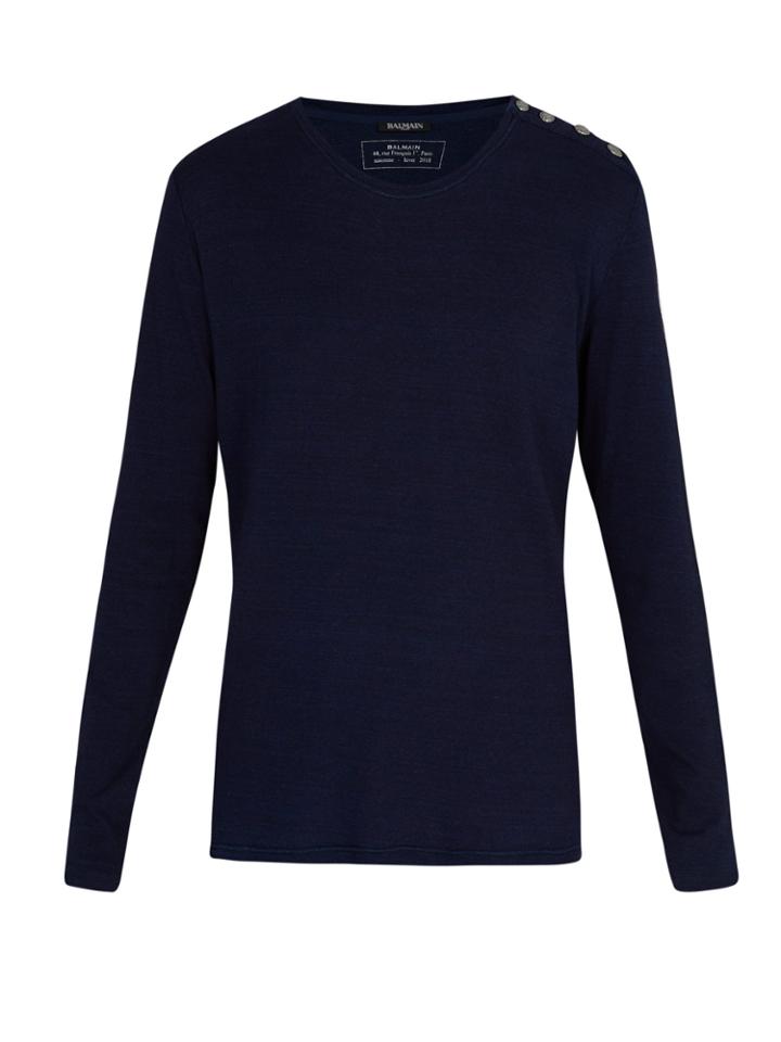 Balmain Button-shoulder Long-sleeved Cotton T-shirt