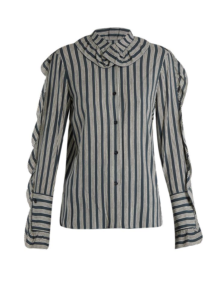 Sonia Rykiel Striped Ruffle-trimmed Crepe Blouse