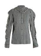 Sonia Rykiel Striped Ruffle-trimmed Crepe Blouse