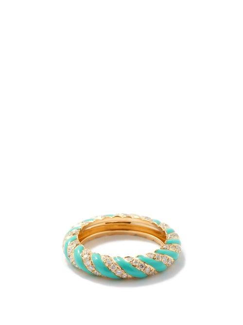 Yvonne Lon - Diamond, Turquoise & 9kt Gold Ring - Womens - Blue