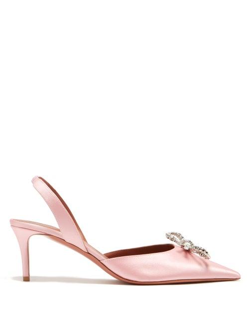 Amina Muaddi - Rosie Crystal-embellished Silk-satin Pumps - Womens - Light Pink