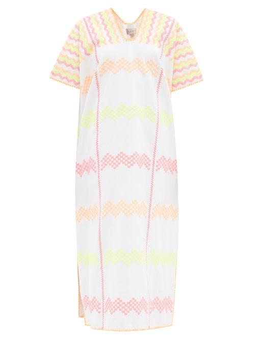 Pippa Holt - No. 466 Embroidered Cotton Kaftan - Womens - White Multi