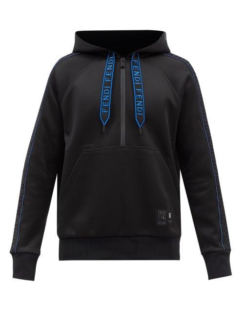 Fendi - Ff-tape Half-zip Jersey Hooded Sweatshirt - Mens - Black