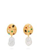 Matchesfashion.com Lizzie Fortunato - La Bomba Gold Plated Drop Clip Earrings - Womens - Pearl