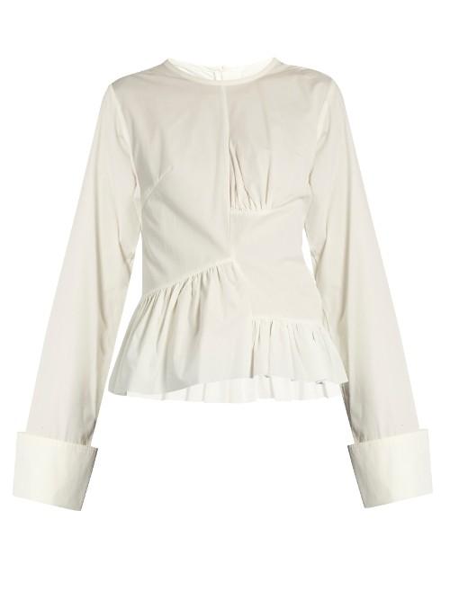 Marques'almeida Asymmetric Ruched-panel Long-sleeved Cotton Shirt