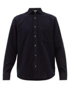 Matchesfashion.com Inis Mein - Chevron Stripe Cotton Blend Shirt - Mens - Navy
