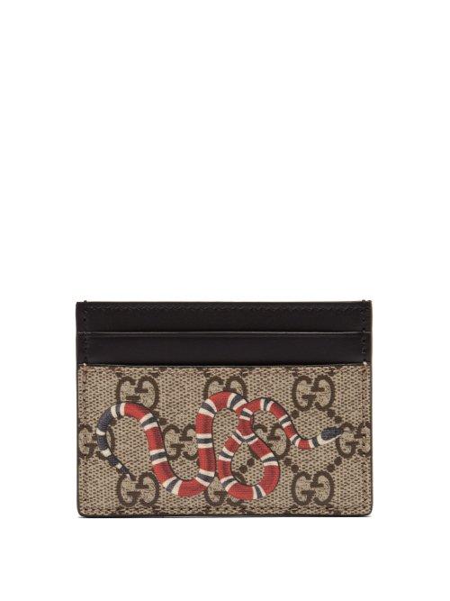 Matchesfashion.com Gucci - Gg Supreme Kingsnake Canvas Cardholder - Mens - Brown Multi