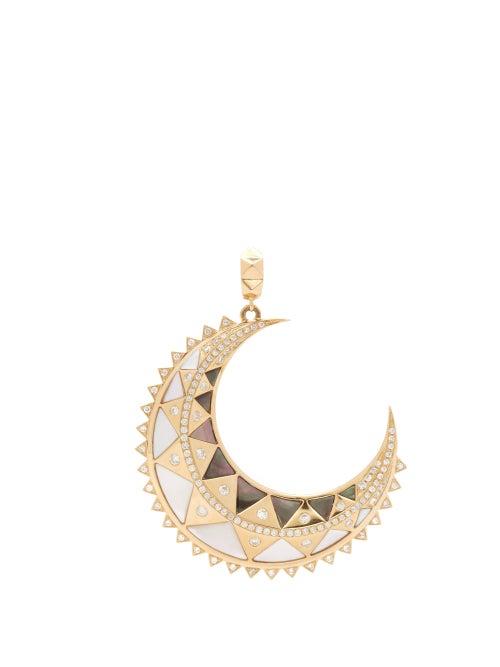 Matchesfashion.com Harwell Godfrey - Diamond, Mother-of-pearl & 18kt Gold Moon Pendant - Womens - Yellow Gold