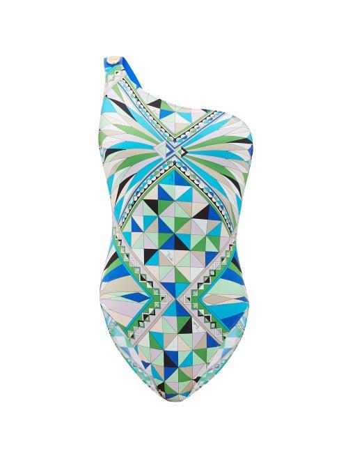 Matchesfashion.com Emilio Pucci - One-shoulder Printed Swimsuit - Womens - Green Print