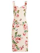 Dolce & Gabbana Sweetheart-neckline Rose-print Crepe Dress