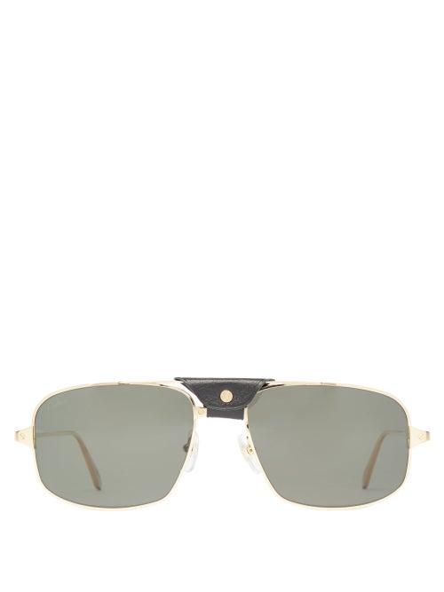 Matchesfashion.com Cartier Eyewear - Leather Patch Aviator Metal Sunglasses - Mens - Gold