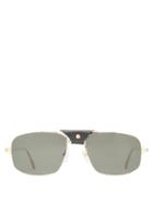 Matchesfashion.com Cartier Eyewear - Leather Patch Aviator Metal Sunglasses - Mens - Gold