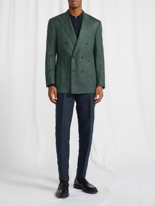 Thom Sweeney - Double-breasted Herringbone-twill Blazer - Mens - Green