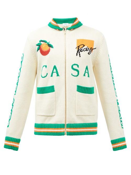 Casablanca - Racing-intarsia Cotton Track Jacket - Mens - White