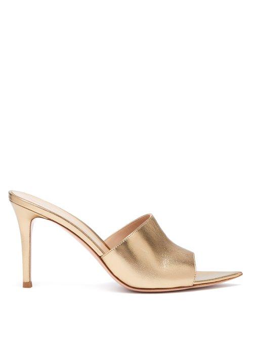 Matchesfashion.com Gianvito Rossi - Alise 85 Grained Leather Mules - Womens - Gold