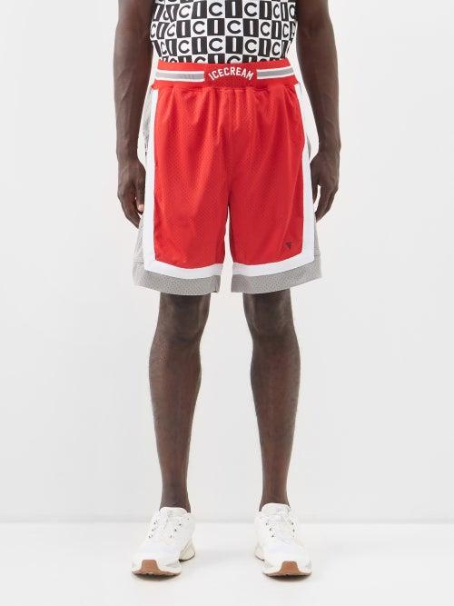 Icecream - Logo-embroidered Perforated Jersey Shorts - Mens - Red