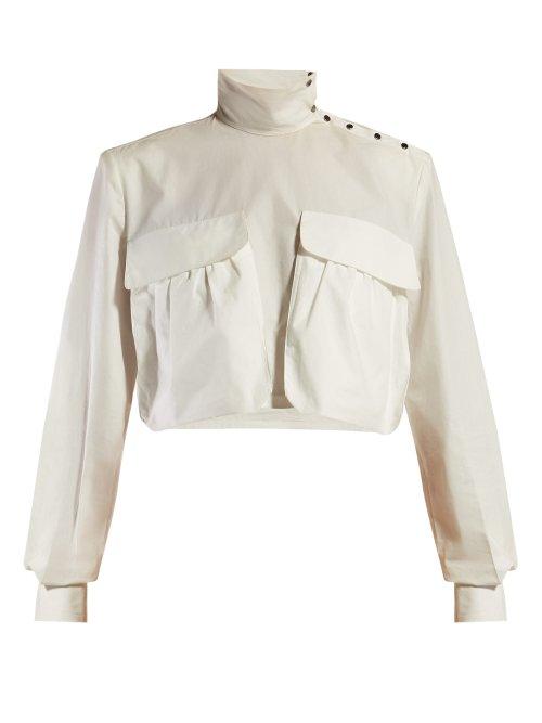 Matchesfashion.com Fendi - Cropped High Neck Cotton Poplin Shirt - Womens - White