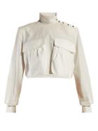 Matchesfashion.com Fendi - Cropped High Neck Cotton Poplin Shirt - Womens - White