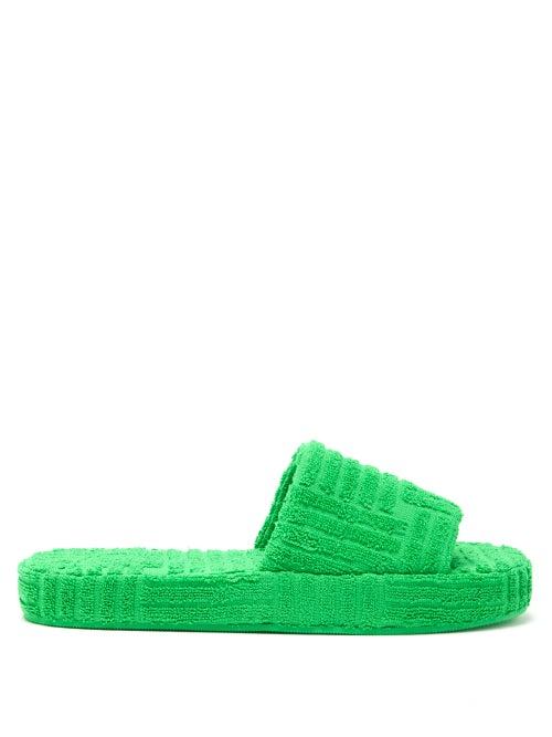 Mens Shoes Bottega Veneta - Striped Terry Slides - Mens - Green