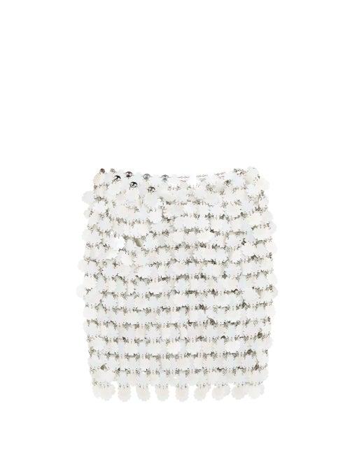 Matchesfashion.com Paco Rabanne - Flower-paillette Chainmail Skirt - Womens - White