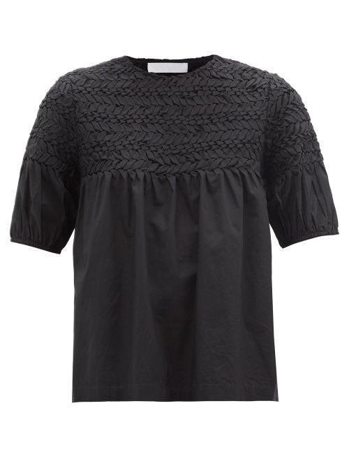 Ladies Beachwear Merlette - Orestes Smocked Cotton-poplin Top - Womens - Black