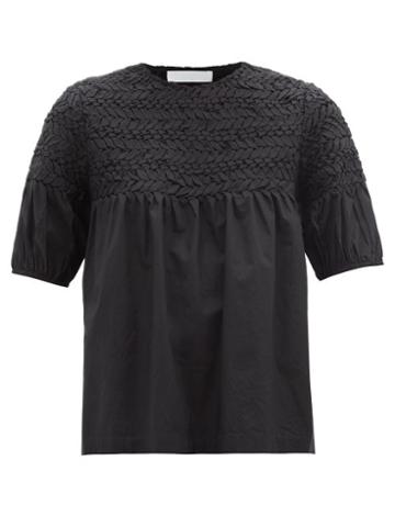 Ladies Beachwear Merlette - Orestes Smocked Cotton-poplin Top - Womens - Black